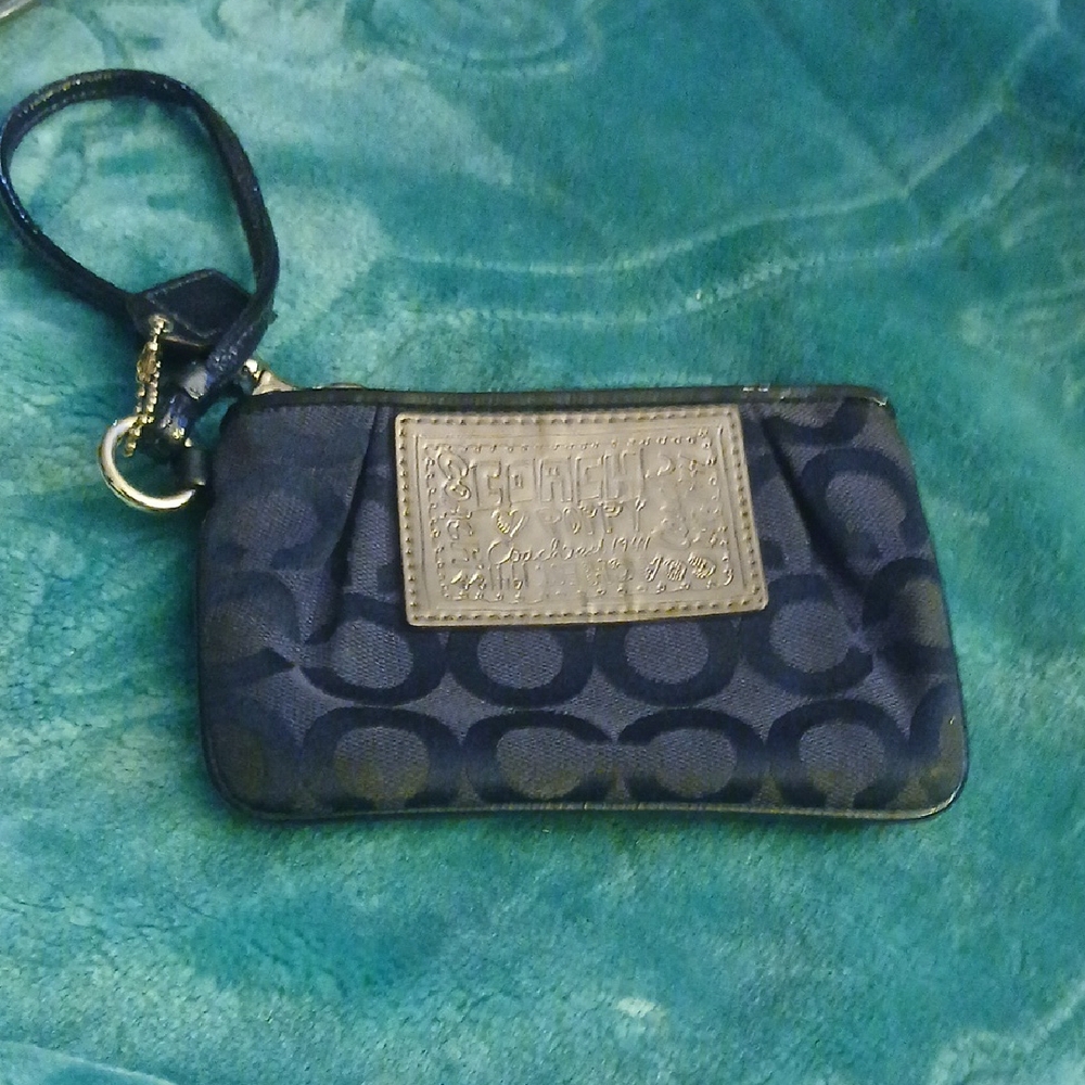 Coach Poppy Signature Blue Wristlet Wallet